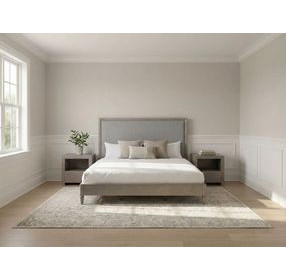 Zest Gray and Brown Queen Upholstered Panel Bed with Nailhead Trim
