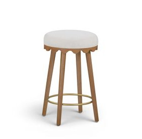 Oodle Cream and Light Walnut Performance Vegan Mohair Upholstered Counter Height Stool