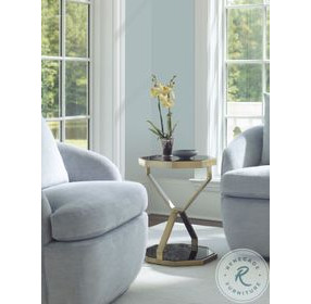 Compositions Black Glass And Satin Brass Drinks Table