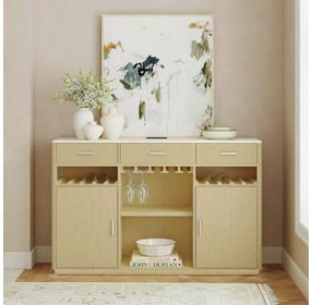 Cambria Off White and Natural 2 Door Buffet with LED