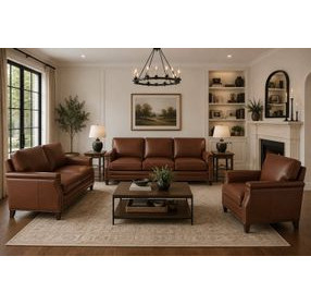 Camden Pecan Leather Living Room Set