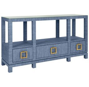 Campbell Blue 58" Glass Top Console Table with 3 Drawers