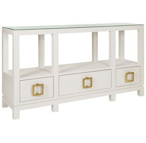 Campbell White 58" Glass Top Console Table with 3 Drawers