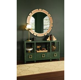 Campbell Green 58" Glass Top Console Table with 3 Drawers