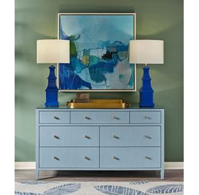 Carnegie Textured Light Blue Linen 7 Drawer Dresser