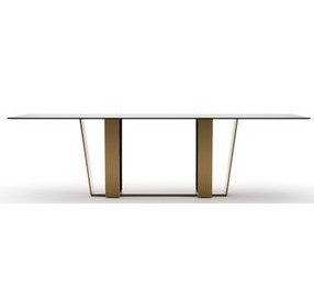 Counter Balance Smoked Bronze and Brushed Gold 108" Rectangular Glass Top Dining Table