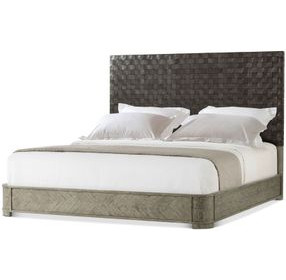 Echoes Gray Echo Oak and Black Leather California King Upholstered Panel Bed