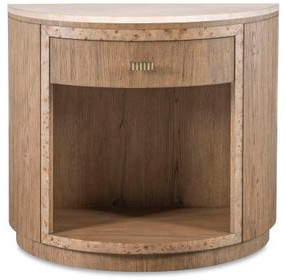 Monterey Hawthorne Light and Beige 1 Drawer Demilune Travertine Top Nightstand
