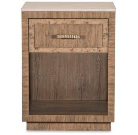 Monterey Hawthorne Light and Beige 1 Drawer Small Travertine Top Nightstand