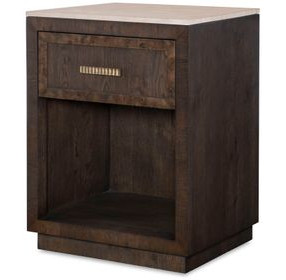 Monterey Hawthorne Dark and Beige 1 Drawer Small Travertine Top Nightstand