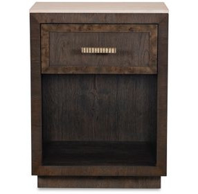 Monterey Hawthorne Dark and Beige 1 Drawer Small Travertine Top Nightstand