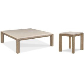 Monterey Hawthorne Light and Beige Square Travertine Top Occasional Table Set