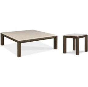 Monterey Hawthorne Dark and Beige Square Travertine Top Occasional Table Set