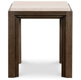 Monterey Hawthorne Dark and Beige Square Travertine Top Lamp Table