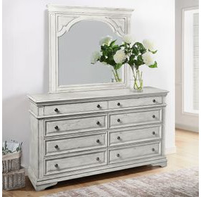 Highland Cathedral White 8 Drawer Dresser and Mirror