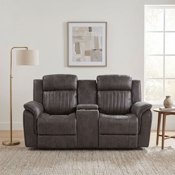 Centeroak Gray Double Reclining Console Loveseat