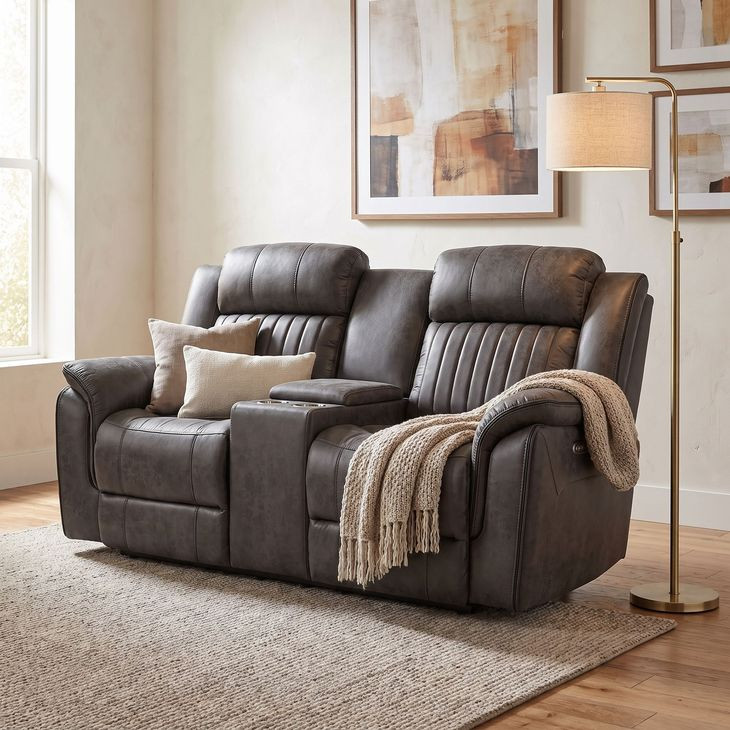 Centeroak Gray Double Reclining Console Loveseat