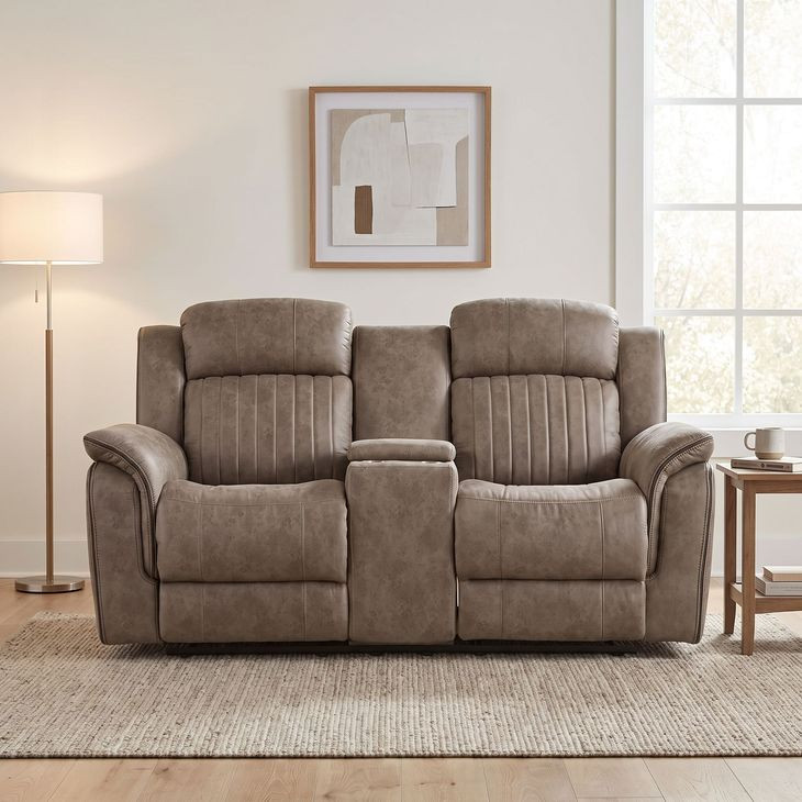 Centeroak Sandy Brown Double Reclining Loveseat With Center Console