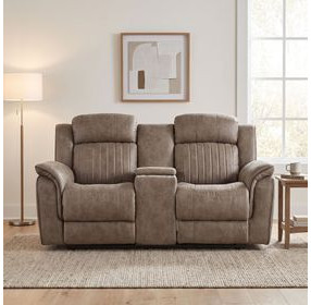 Centeroak Sandy Brown Double Reclining Loveseat With Center Console