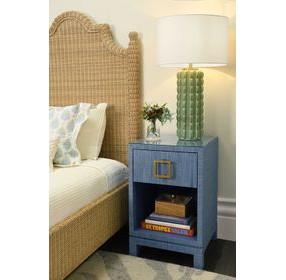 Blair Blue Dyed Square 1 Drawer Glass Top Side Table