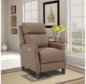 Charlotte Cashmere Taupe Leather Power Recliner with Power Headrest