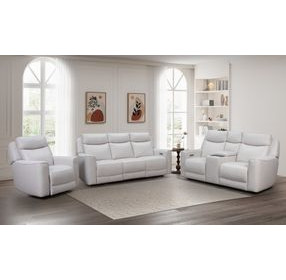 Chester Denisa Soft White Leather Power Reclining Living Room Set with Power Lumbar and USB Charging
