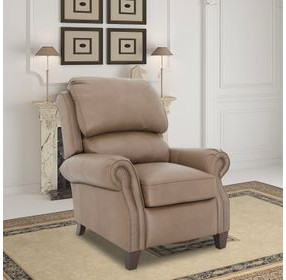 Churchill Cashmere Taupe Leather Push Thru The Arms Recliner