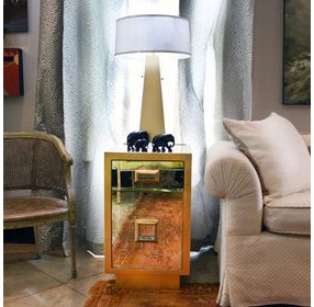 Cisco Gold Leaf Rectangular 2 Drawer Side Table