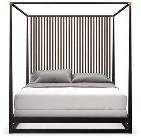 Pinstripe Dark Chocolate and Rich Walnut Canopy Bedroom Set