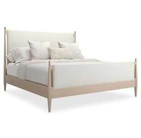 Rhythm Ivory and Sun Drenched Oak Performance Fabric King Upholstered Panel Bed