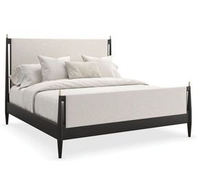 Rhythm Ivory and Black Stained Ash Performance Fabric King Upholstered Panel Bed