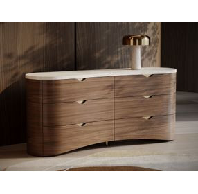 Fleur Porcini and Travertine 6 Drawer Dresser