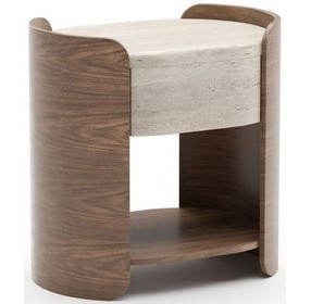 Fleur Porcini and Travertine 1 Drawer Open Nightstand