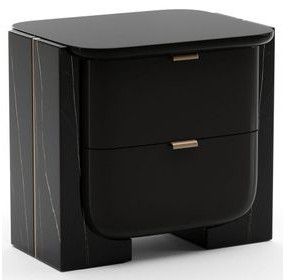 Overlap Piano Black and Nero Marquina 2 Drawer Small Nightstand