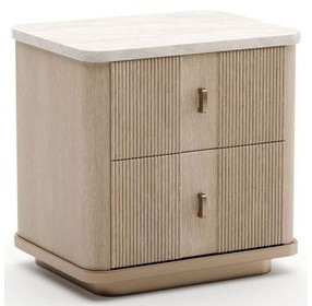 Rhythm Sun Drenched Oak and Neutral Metallic 2 Drawer Nightstand with Travertine Top