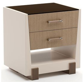 Counter Balance Chocolate Koto and Cloud 2 Drawer Small Nightstand with Glass Top