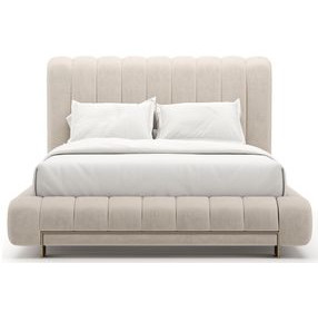 Well Balanced Ecru Velvet Upholstered Queen Panel Bed