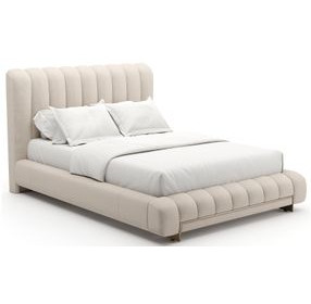Well Balanced Ecru Velvet Upholstered Queen Panel Bed