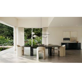 Overlap Piano Black and Nero Marquina 112" Rectangular Dining Table