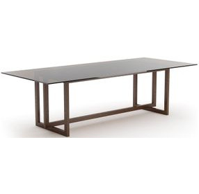 Wish You Were Here New Natural Walnut and Smoked Bronze Glass Top 84" Rectangular Dining Table