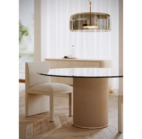 Rhythm Sun Drenched Oak and Clear Glass Top 60" Round Dining Table