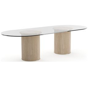 Rhythm Sun Drenched Oak and Clear Glass Top 106" Oval Dining Table