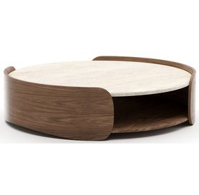 Fleur Porcini and Travertine Round Occasional Table Set