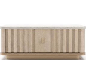 Rhythm Sun Drenched Oak and Neutral Metallic Square Cocktail Table with Travertine Top