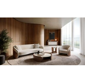 Fleur Porcini and Travertine Round Side Table