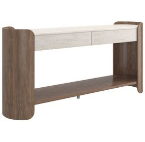 Fleur Porcini and Travertine 2 Drawer Console Table