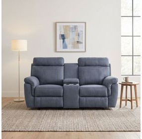 Clifton Blue Double Glider Reclining Loveseat With Center Console