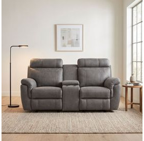 Clifton Gray Double Glider Reclining Loveseat With Center Console
