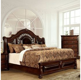 Flandreau Brown Cherry and Espresso King Upholstered Sleigh Bed