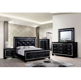Bellanova Black King Upholstered Panel Bed with LED Light